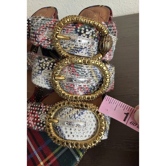 Kurt Geiger London MAYFAIR PLATFORM MULE HEEL Size 36 US 6 Plaid Rhinestone READ - Picture 10 of 15